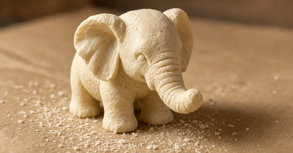 Finished soap elephant carving with a large ear and curved trunk