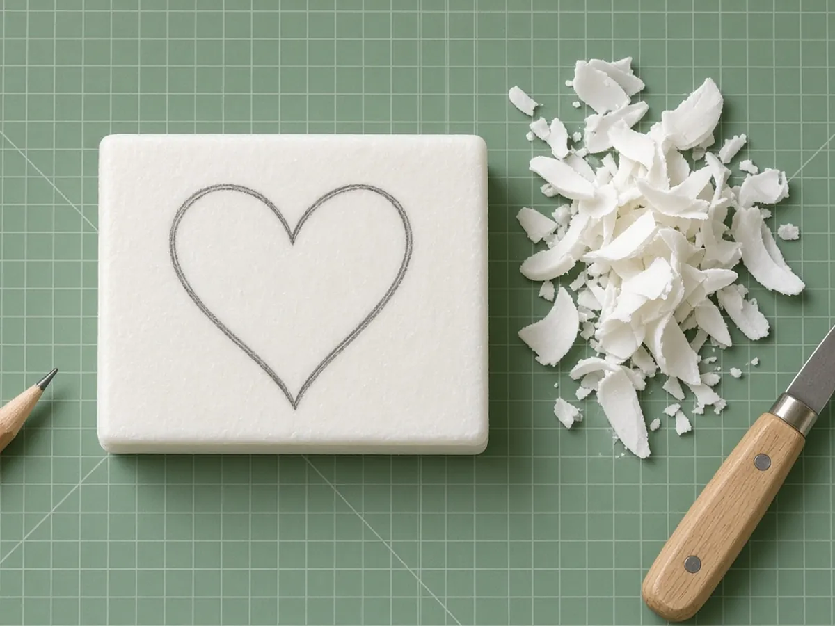 Soap bar with a penciled heart outline ready for carving