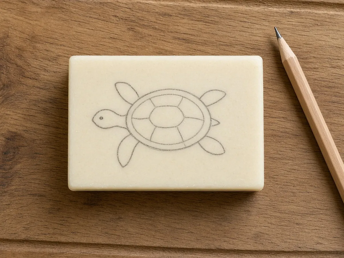 Soap bar with a top-view turtle pencil outline including flippers